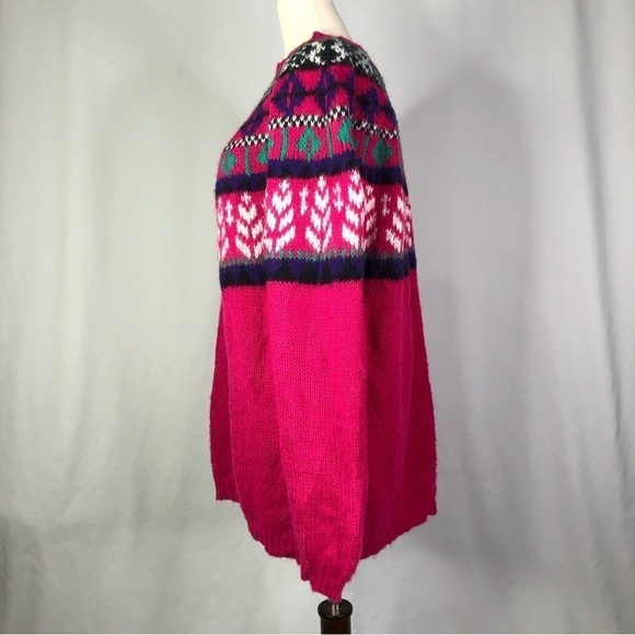 VINTAGE Venezia bright pink fair isle sweater faux mohair 1980s 18/20 - Picture 5 of 8